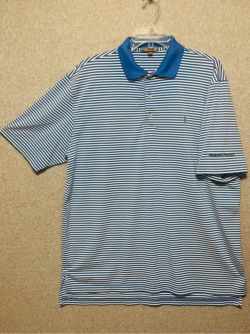 Peter Millar Summer Comfort Polo Golf Polo Shirt Blue White Striped LOGO